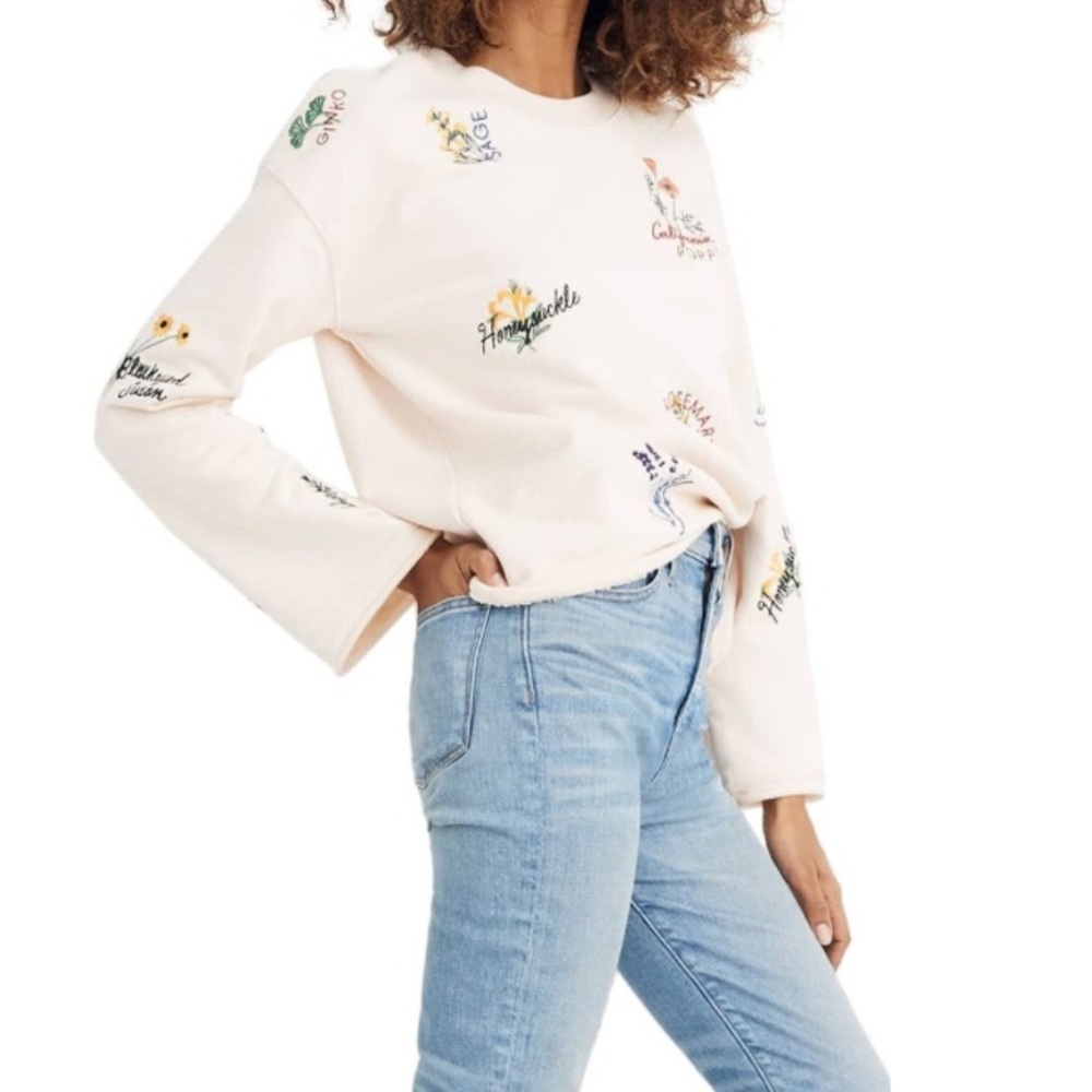 Madewell Botanical Embroidered Bell Sleeve Sweatshirt